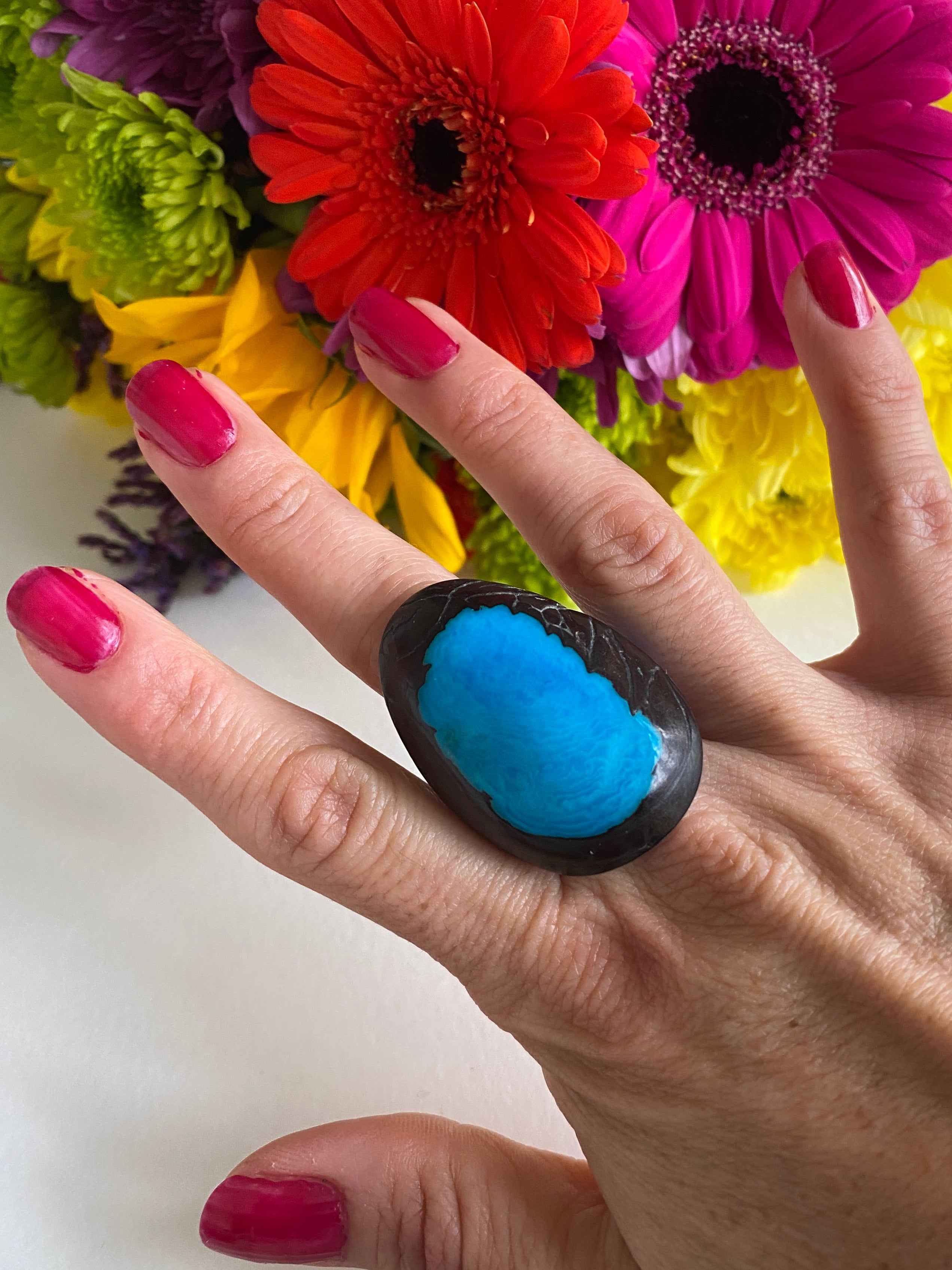 Blue Tagua Seed Ring
